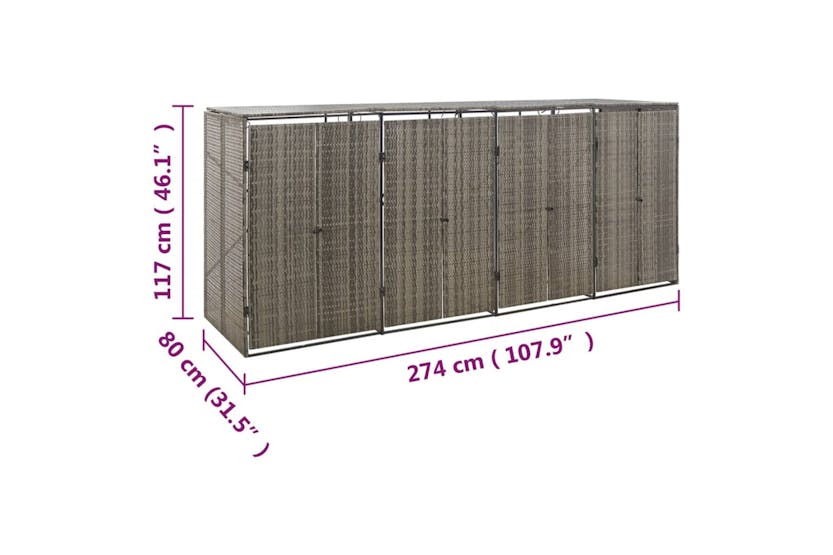 vidaXL 319867 Quadruple Wheelie Bin Shed Grey 274x80x117cm Poly Rattan vidaXL 319867 Quadruple Wheelie Bin Shed Grey 274x80x117cm Poly Rattan