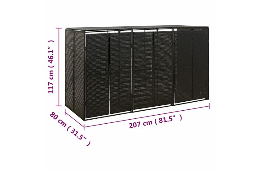 vidaXL 319862 Triple Wheelie Bin Shed Black 207x80x117cm Poly Rattan vidaXL 319862 Triple Wheelie Bin Shed Black 207x80x117cm Poly Rattan
