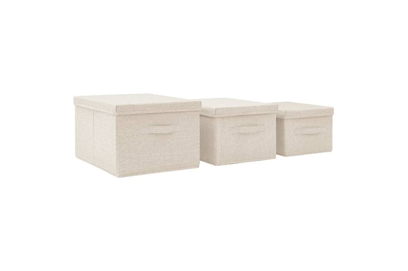 vidaXL 332920 Stackable Storage Box Set Of 3 Piece Fabric Cream vidaXL 332920 Stackable Storage Box Set Of 3 Piece Fabric Cream