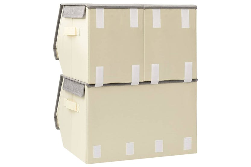 vidaXL 332892 Stackable Storage Box Set Of 3 Pieces Fabric Grey & Cream vidaXL 332892 Stackable Storage Box Set Of 3 Pieces Fabric Grey & Cream