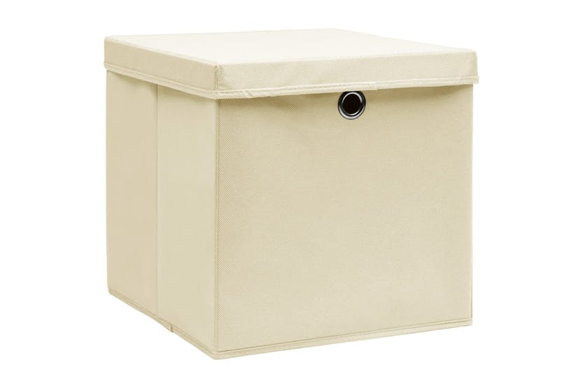 vidaXL 325218 Storage Boxes With Covers 10 Pcs 28x28x28cm Cream vidaXL 325218 Storage Boxes With Covers 10 Pcs 28x28x28cm Cream