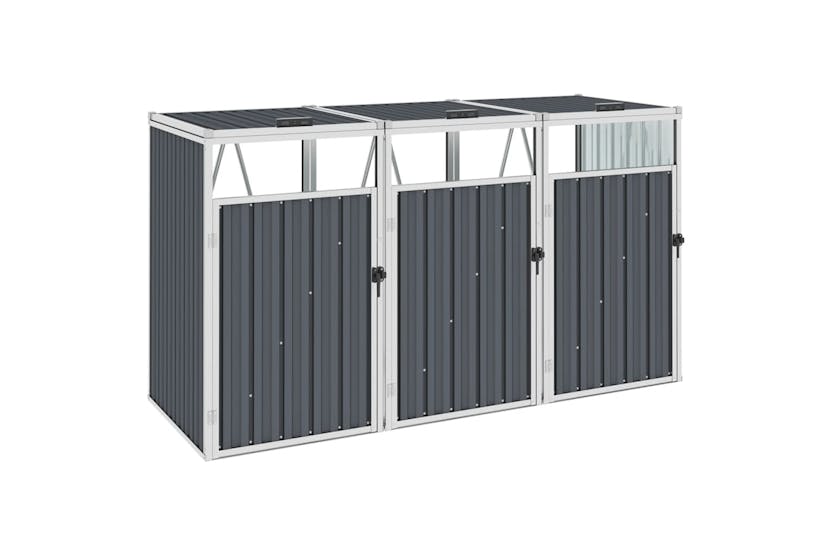 vidaXL Triple Garbage Bin Shed Grey 213x81x121cm Steel vidaXL Triple Garbage Bin Shed Grey 213x81x121cm Steel