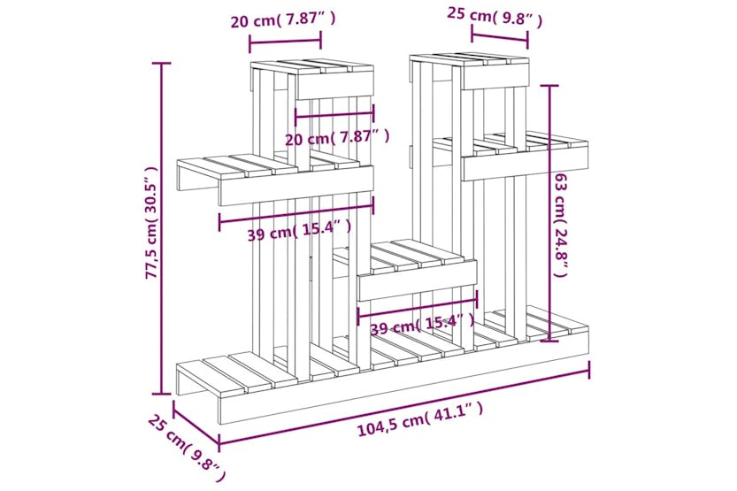 vidaXL 822100 Plant Stand Honey Brown 104.5x25x77.5cm Solid Wood Pine vidaXL 822100 Plant Stand Honey Brown 104.5x25x77.5cm Solid Wood Pine