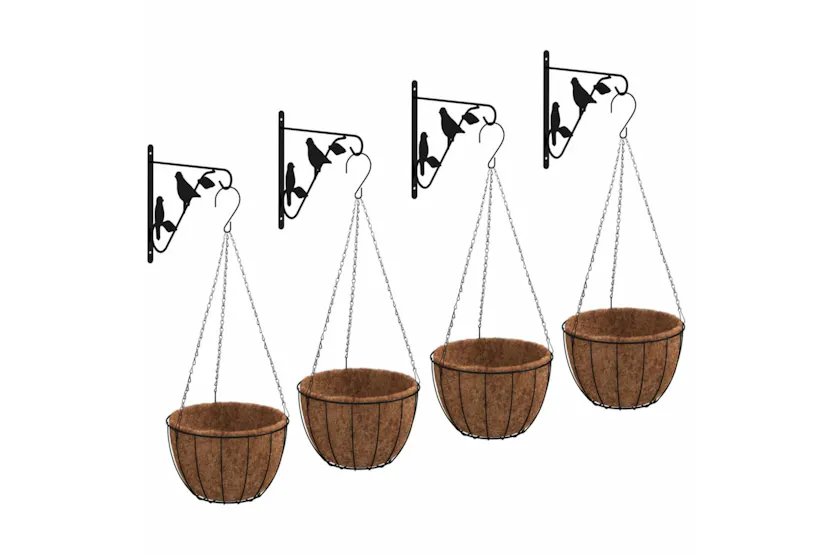 vidaXL 3188013 Hanging Basket Brackets With Planters 4 Pcs Black Steel vidaXL 3188013 Hanging Basket Brackets With Planters 4 Pcs Black Steel
