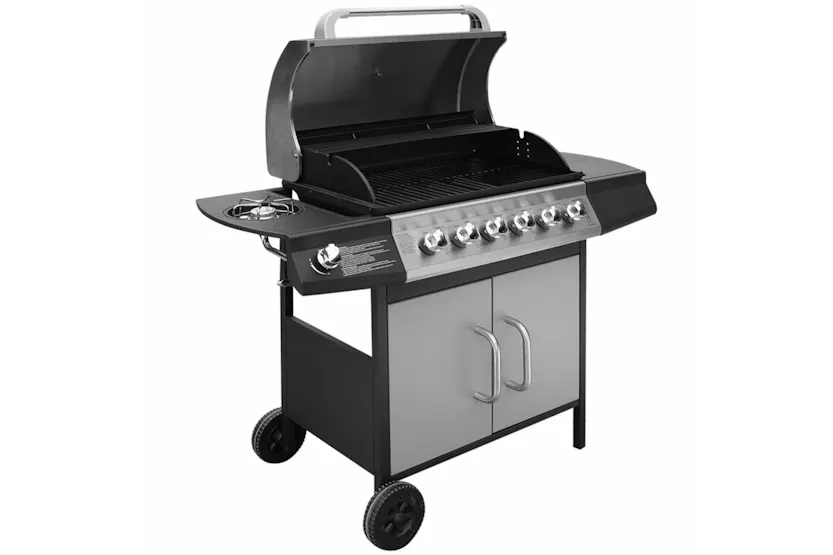 vidaXL 273793 Gas Barbecue Grill 6+1 Cooking Zone Black And Silver vidaXL 273793 Gas Barbecue Grill 6+1 Cooking Zone Black And Silver