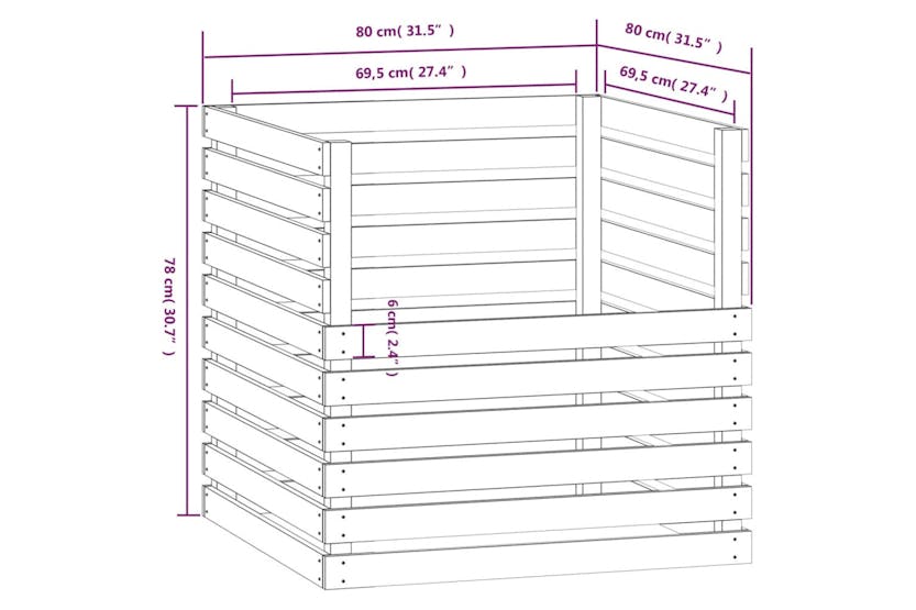 vidaXL 822189 Composter Grey 80x80x78cm Solid Wood Pine vidaXL 822189 Composter Grey 80x80x78cm Solid Wood Pine