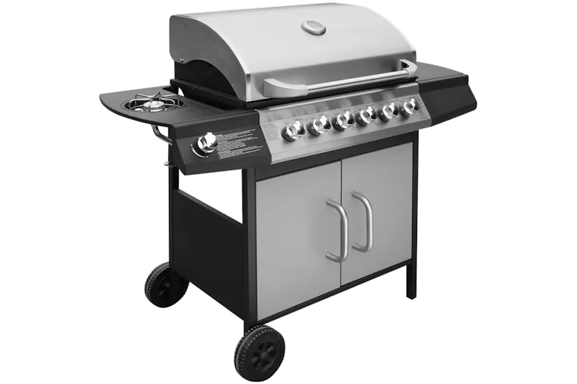 vidaXL 273793 Gas Barbecue Grill 6+1 Cooking Zone Black And Silver vidaXL 273793 Gas Barbecue Grill 6+1 Cooking Zone Black And Silver