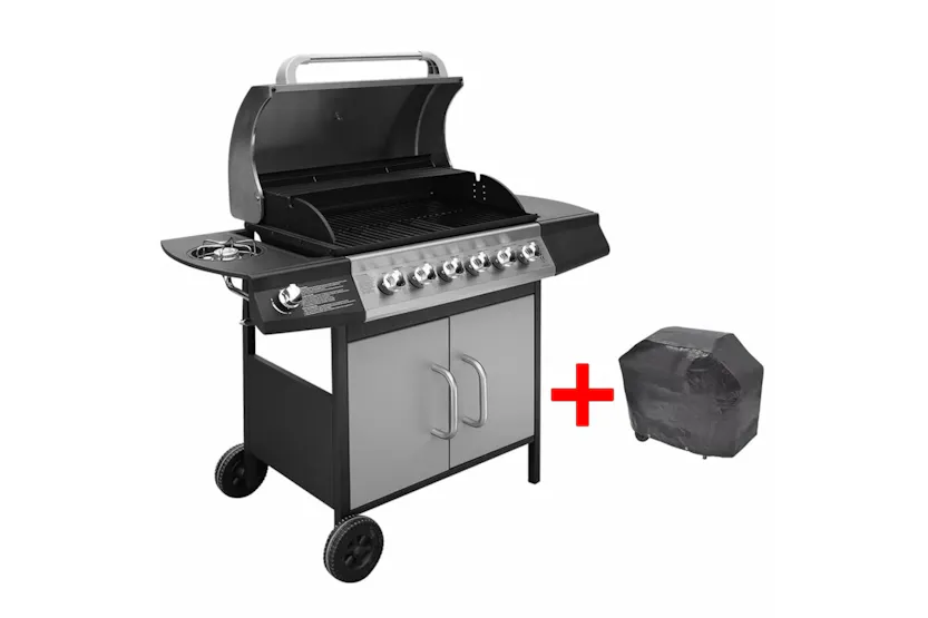 vidaXL 273793 Gas Barbecue Grill 6+1 Cooking Zone Black And Silver vidaXL 273793 Gas Barbecue Grill 6+1 Cooking Zone Black And Silver