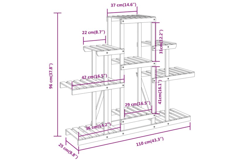 vidaXL 362849 Flower Stand 110x25x96cm Solid Wood Fir vidaXL 362849 Flower Stand 110x25x96cm Solid Wood Fir