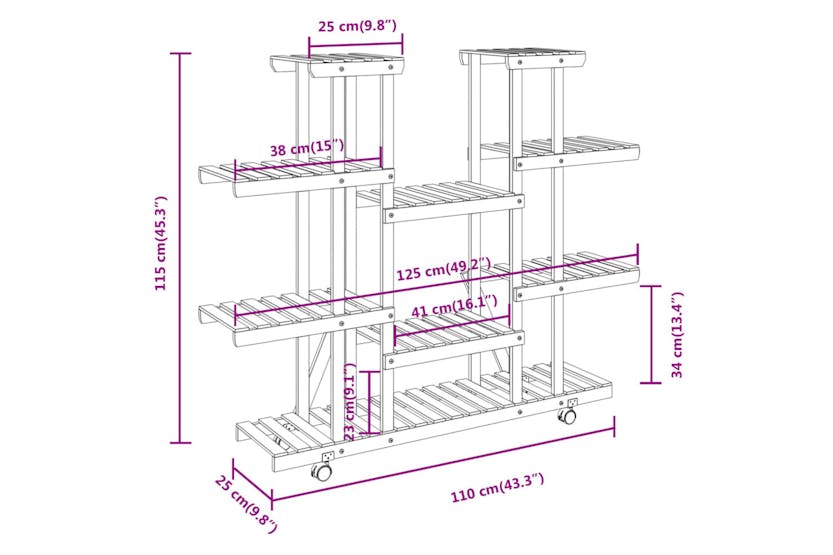 vidaXL 362860 Flower Stand With Wheels 110x25x115cm Solid Wood Fir vidaXL 362860 Flower Stand With Wheels 110x25x115cm Solid Wood Fir