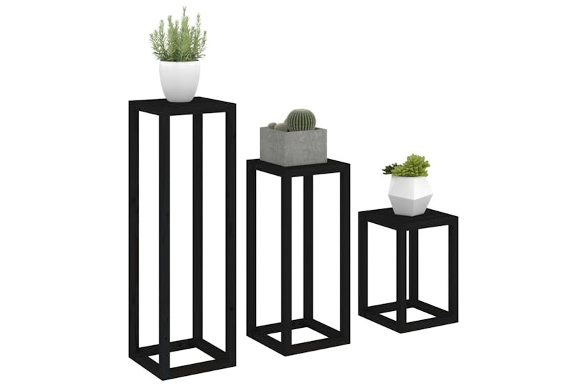 vidaXL 822271 3 Piece Plant Stand Set Black Solid Wood Pine vidaXL 822271 3 Piece Plant Stand Set Black Solid Wood Pine