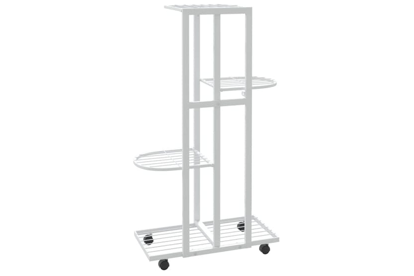 vidaXL 343116 4-floor Flower Stand With Wheels 44x23x80cm White Iron vidaXL 343116 4-floor Flower Stand With Wheels 44x23x80cm White Iron