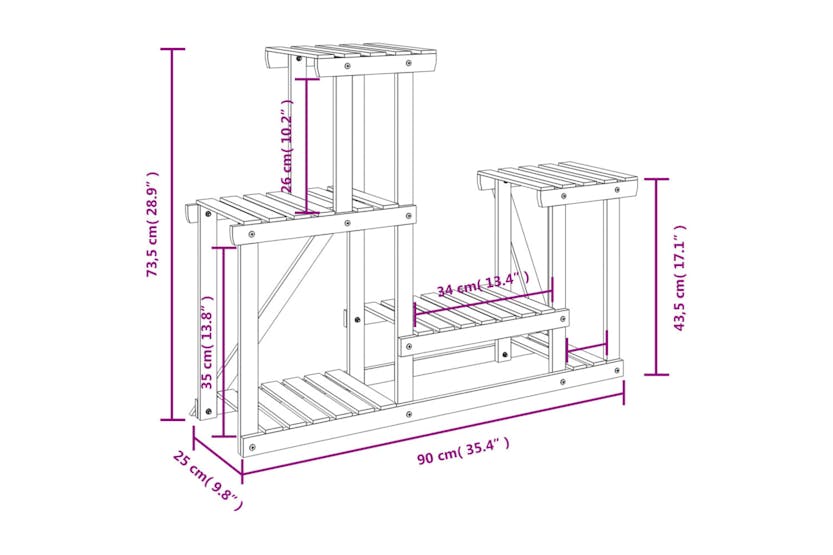 vidaXL 362875 Flower Stand 90x25x73.5cm Solid Wood Fir vidaXL 362875 Flower Stand 90x25x73.5cm Solid Wood Fir