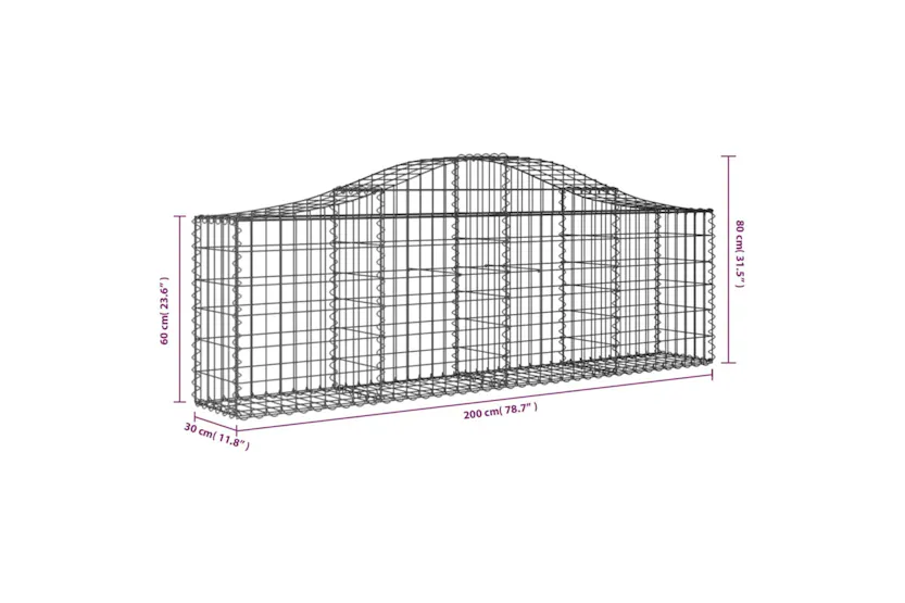 vidaXL 153383 Arched Gabion Basket 200x30x60/80cm Galvanised Iron vidaXL 153383 Arched Gabion Basket 200x30x60/80cm Galvanised Iron