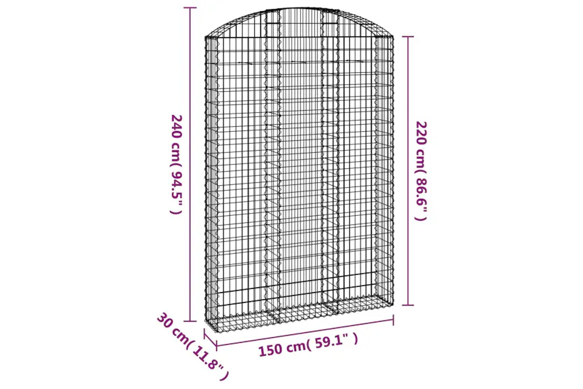 vidaXL 153451 Arched Gabion Basket 150x30x220/240cm Galvanised Iron vidaXL 153451 Arched Gabion Basket 150x30x220/240cm Galvanised Iron