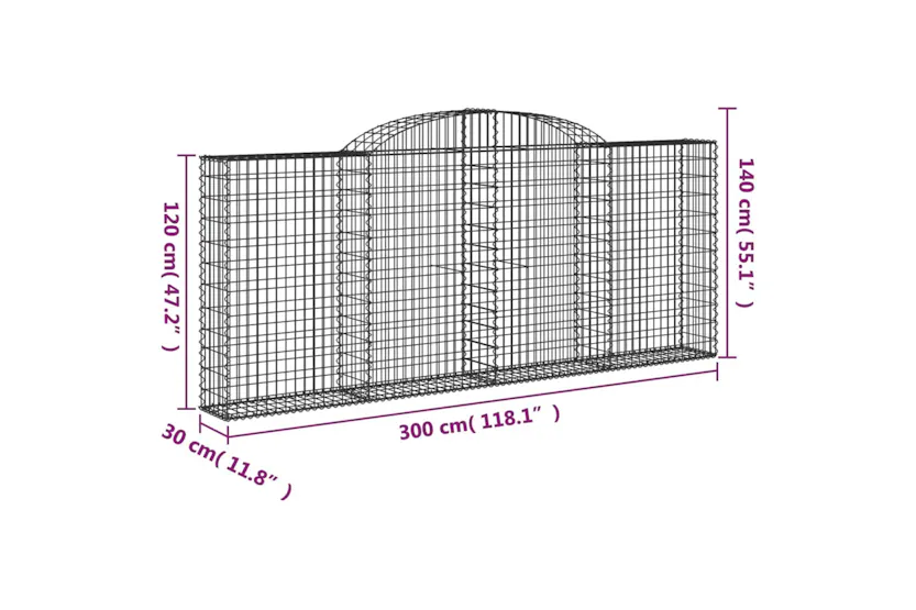 vidaXL 153506 Arched Gabion Basket 300x30x120/140cm Galvanised Iron vidaXL 153506 Arched Gabion Basket 300x30x120/140cm Galvanised Iron