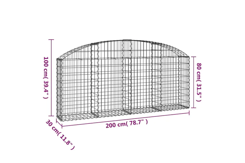 vidaXL 153464 Arched Gabion Basket 200x30x80/100cm Galvanised Iron vidaXL 153464 Arched Gabion Basket 200x30x80/100cm Galvanised Iron