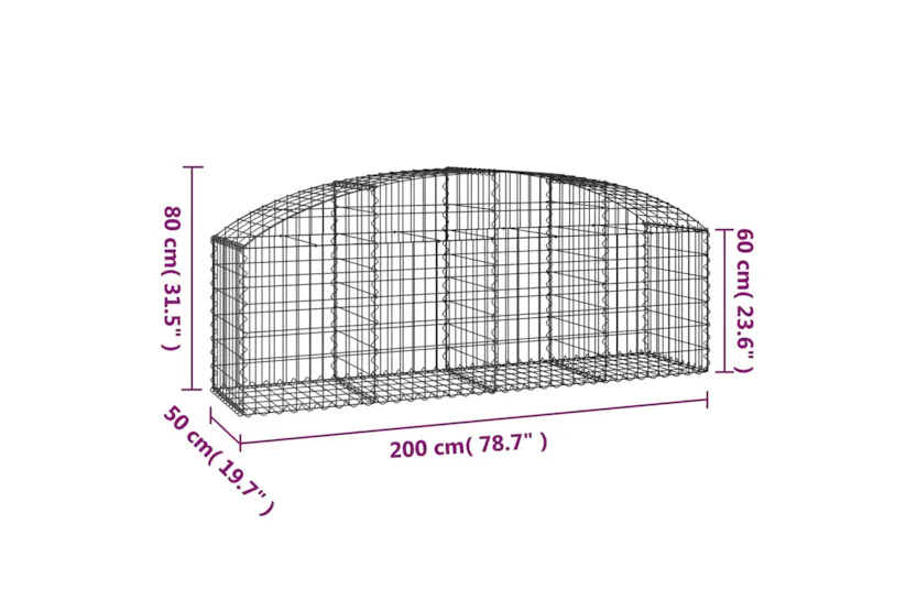 vidaXL 153473 Arched Gabion Basket 200x50x60/80cm Galvanised Iron vidaXL 153473 Arched Gabion Basket 200x50x60/80cm Galvanised Iron