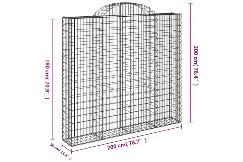 vidaXL 153489 Arched Gabion Basket 200x30x180/200cm Galvanised Iron vidaXL 153489 Arched Gabion Basket 200x30x180/200cm Galvanised Iron