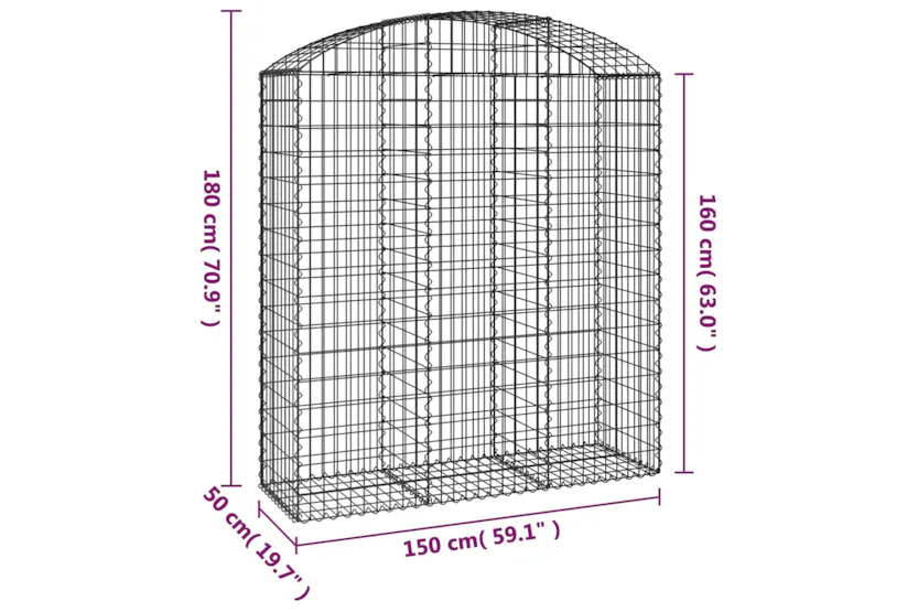 vidaXL 153458 Arched Gabion Basket 150x50x160/180cm Galvanised Iron vidaXL 153458 Arched Gabion Basket 150x50x160/180cm Galvanised Iron