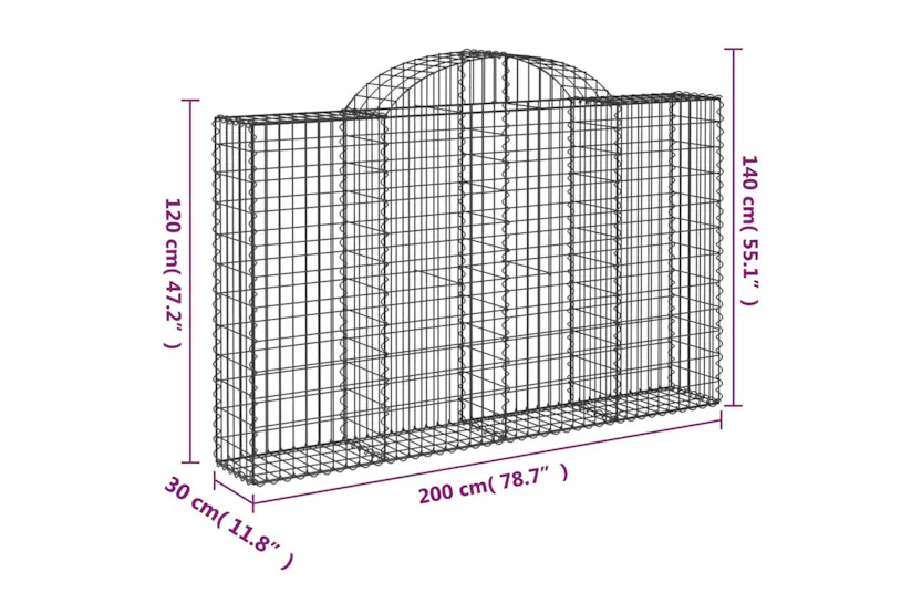 vidaXL 153486 Arched Gabion Basket 200x30x120/140cm Galvanised Iron vidaXL 153486 Arched Gabion Basket 200x30x120/140cm Galvanised Iron
