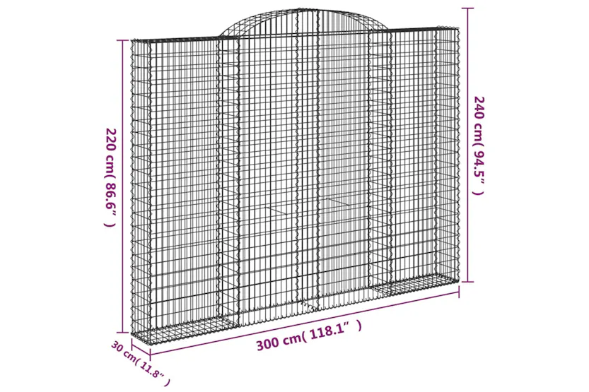 vidaXL 153511 Arched Gabion Basket 300x30x220/240cm Galvanised Iron vidaXL 153511 Arched Gabion Basket 300x30x220/240cm Galvanised Iron