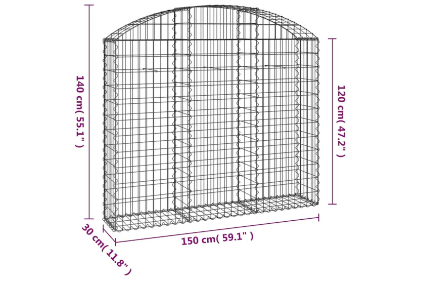 vidaXL 153446 Arched Gabion Basket 150x30x120/140cm Galvanised Iron vidaXL 153446 Arched Gabion Basket 150x30x120/140cm Galvanised Iron