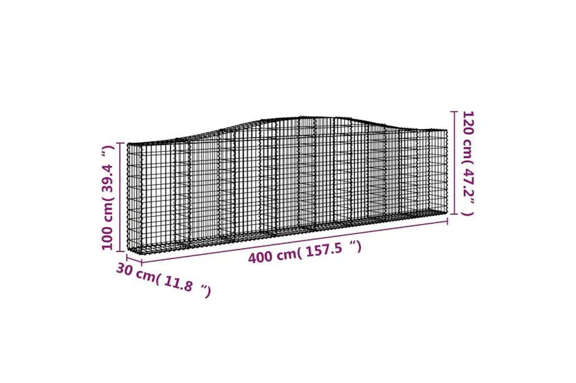 vidaXL 153405 Arched Gabion Basket 400x30x100/120cm Galvanised Iron vidaXL 153405 Arched Gabion Basket 400x30x100/120cm Galvanised Iron