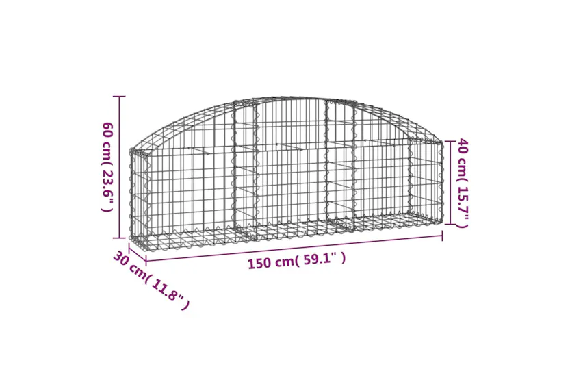 vidaXL 153442 Arched Gabion Basket 150x30x40/60cm Galvanised Iron vidaXL 153442 Arched Gabion Basket 150x30x40/60cm Galvanised Iron