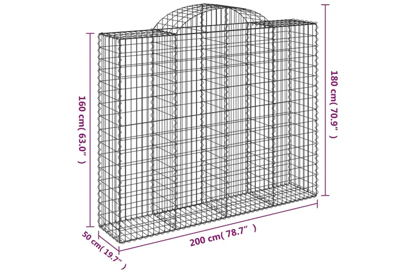 vidaXL 153498 Arched Gabion Basket 200x50x160/180cm Galvanised Iron vidaXL 153498 Arched Gabion Basket 200x50x160/180cm Galvanised Iron