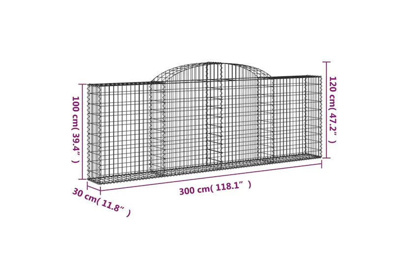 vidaXL 153505 Arched Gabion Basket 300x30x100/120cm Galvanised Iron vidaXL 153505 Arched Gabion Basket 300x30x100/120cm Galvanised Iron