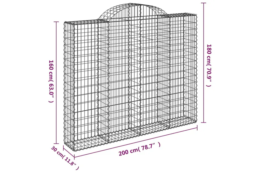 vidaXL 153488 Arched Gabion Basket 200x30x160/180cm Galvanised Iron vidaXL 153488 Arched Gabion Basket 200x30x160/180cm Galvanised Iron