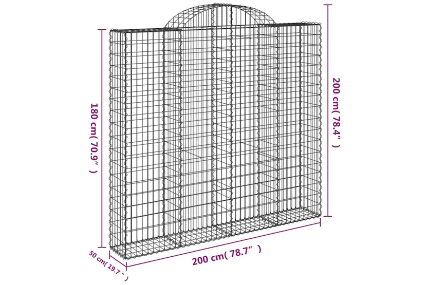 vidaXL 153499 Arched Gabion Basket 200x50x180/200cm Galvanised Iron vidaXL 153499 Arched Gabion Basket 200x50x180/200cm Galvanised Iron