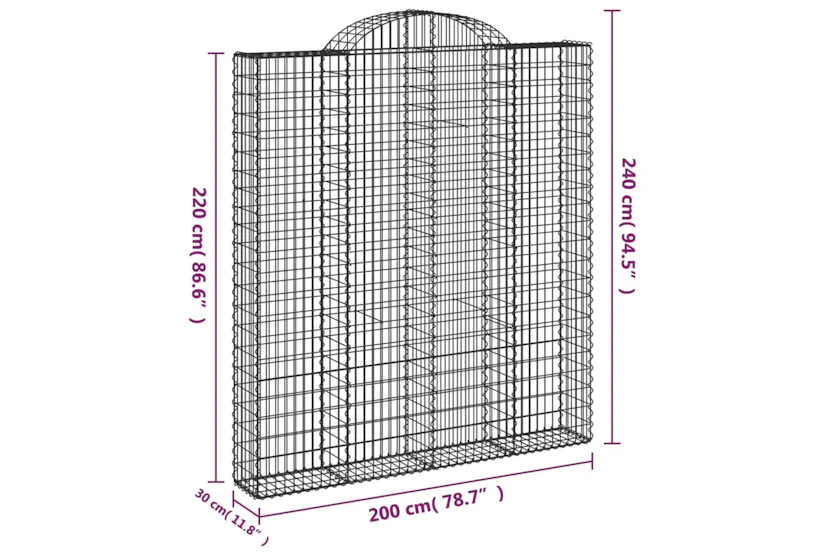 vidaXL 153491 Arched Gabion Basket 200x30x220/240cm Galvanised Iron vidaXL 153491 Arched Gabion Basket 200x30x220/240cm Galvanised Iron
