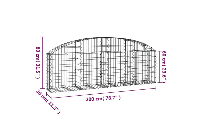 vidaXL 153463 Arched Gabion Basket 200x30x60/80cm Galvanised Iron vidaXL 153463 Arched Gabion Basket 200x30x60/80cm Galvanised Iron
