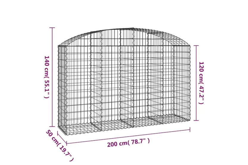 vidaXL 153476 Arched Gabion Basket 200x50x120/140cm Galvanised Iron vidaXL 153476 Arched Gabion Basket 200x50x120/140cm Galvanised Iron