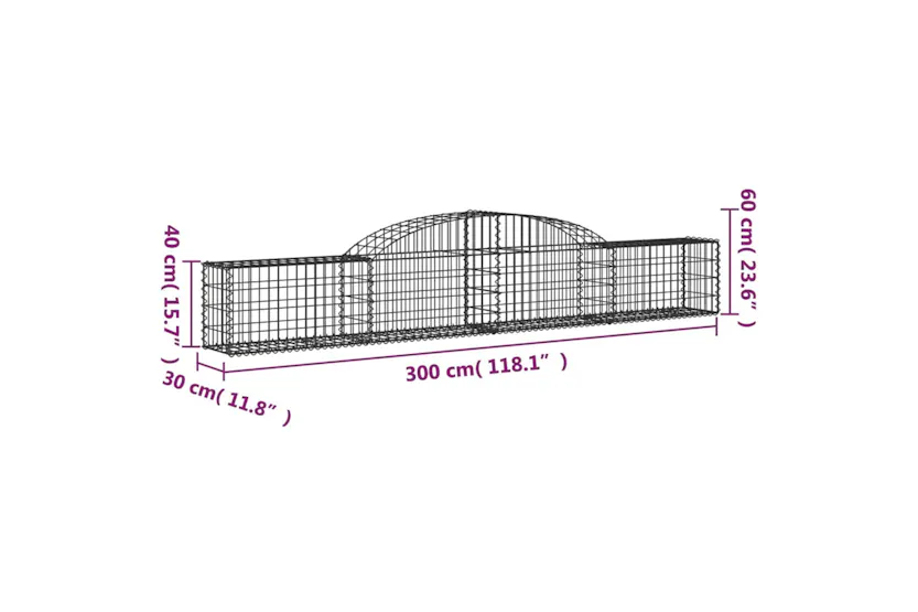 vidaXL 153502 Arched Gabion Basket 300x30x40/60cm Galvanised Iron vidaXL 153502 Arched Gabion Basket 300x30x40/60cm Galvanised Iron