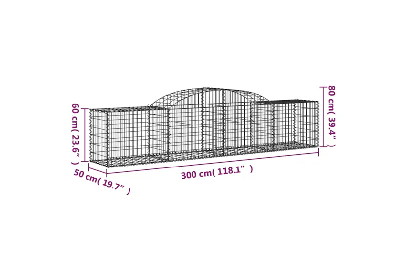vidaXL 153513 Arched Gabion Basket 300x50x60/80cm Galvanised Iron vidaXL 153513 Arched Gabion Basket 300x50x60/80cm Galvanised Iron