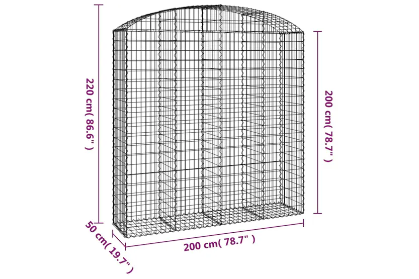 vidaXL 153480 Arched Gabion Basket 200x50x200/220cm Galvanised Iron vidaXL 153480 Arched Gabion Basket 200x50x200/220cm Galvanised Iron