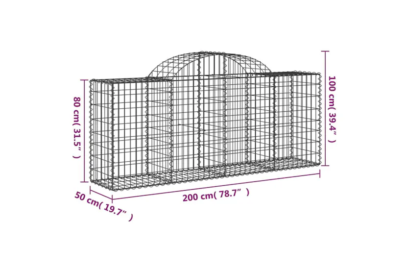 vidaXL 153494 Arched Gabion Basket 200x50x80/100cm Galvanised Iron vidaXL 153494 Arched Gabion Basket 200x50x80/100cm Galvanised Iron