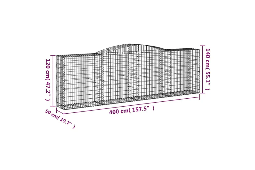 vidaXL 153536 Arched Gabion Basket 400x50x120/140cm Galvanised Iron vidaXL 153536 Arched Gabion Basket 400x50x120/140cm Galvanised Iron