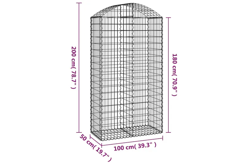 vidaXL 153439 Arched Gabion Basket 100x50x180/200cm Galvanised Iron vidaXL 153439 Arched Gabion Basket 100x50x180/200cm Galvanised Iron