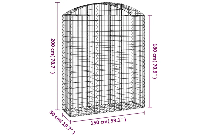 vidaXL 153459 Arched Gabion Basket 150x50x180/200cm Galvanised Iron vidaXL 153459 Arched Gabion Basket 150x50x180/200cm Galvanised Iron