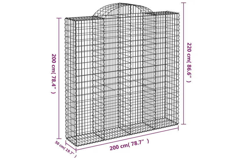 vidaXL 153500 Arched Gabion Basket 200x50x200/220cm Galvanised Iron vidaXL 153500 Arched Gabion Basket 200x50x200/220cm Galvanised Iron