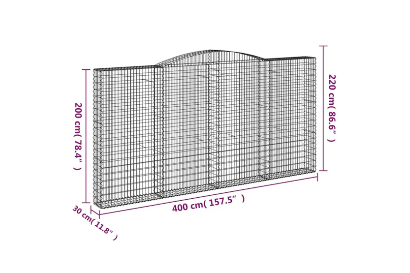 vidaXL 153530 Arched Gabion Basket 400x30x200/220cm Galvanised Iron vidaXL 153530 Arched Gabion Basket 400x30x200/220cm Galvanised Iron