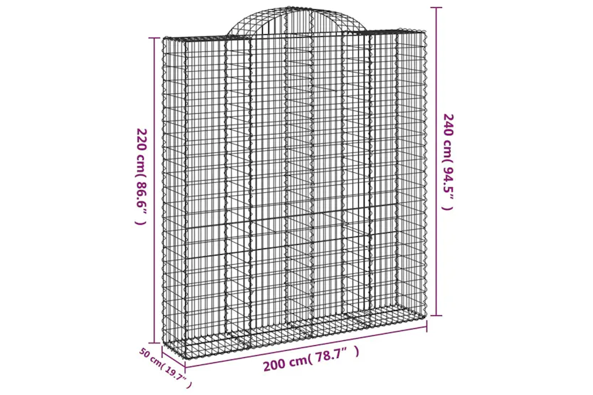vidaXL 153501 Arched Gabion Basket 200x50x220/240cm Galvanised Iron vidaXL 153501 Arched Gabion Basket 200x50x220/240cm Galvanised Iron