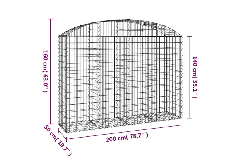 vidaXL 153477 Arched Gabion Basket 200x50x140/160cm Galvanised Iron vidaXL 153477 Arched Gabion Basket 200x50x140/160cm Galvanised Iron