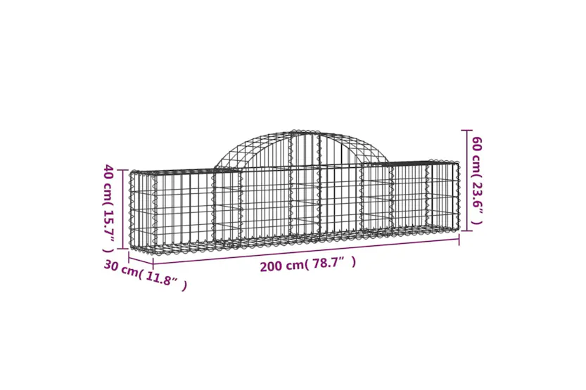 vidaXL 153482 Arched Gabion Basket 200x30x40/60cm Galvanised Iron vidaXL 153482 Arched Gabion Basket 200x30x40/60cm Galvanised Iron