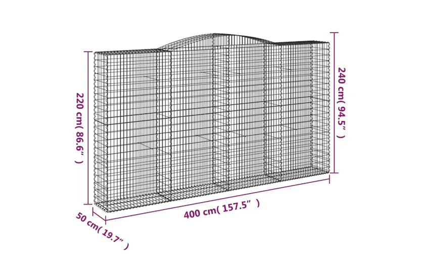 vidaXL 153541 Arched Gabion Basket 400x50x220/240cm Galvanised Iron vidaXL 153541 Arched Gabion Basket 400x50x220/240cm Galvanised Iron