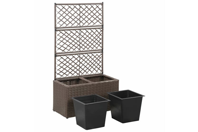 vidaXL 46937 Trellis Raised Bed With 2 Pots 58x30x107cm Poly Rattan Brown vidaXL 46937 Trellis Raised Bed With 2 Pots 58x30x107cm Poly Rattan Brown